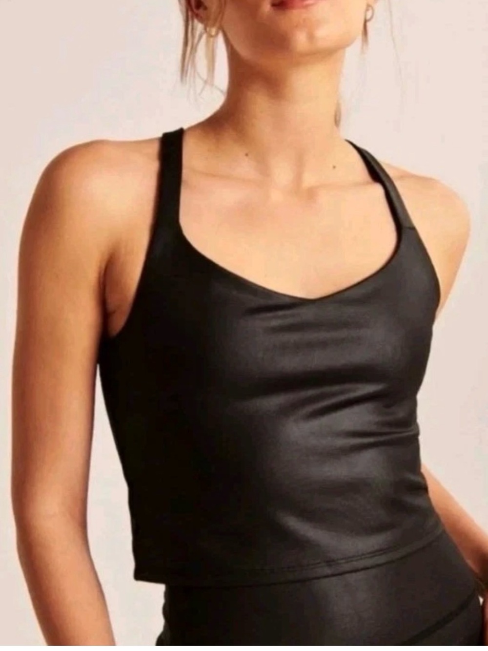 Abercrombie & Fitch Active Coated Faux Leather Crop Tank Razor Back S Pilates